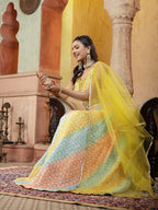 Women's Printed & Embroidered Silk Blend Lehenga Dupatta with Blouse