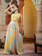 Women's Printed & Embroidered Silk Blend Lehenga Dupatta with Blouse