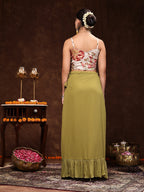 Women's Mehandi Printed Party Wear Georgette Skirt & Blouse with Jacket