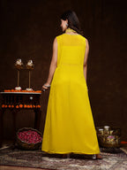 Women's Mustard Embellished Party Wear Georgette Palazzo & Blouse with Jacket