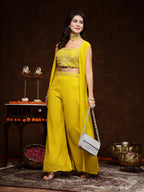 Women's Mustard Embellished Party Wear Georgette Palazzo & Blouse with Jacket