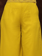 Women's Mustard Embellished Party Wear Georgette Palazzo & Blouse with Jacket