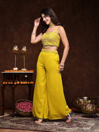 Women's Mustard Embellished Party Wear Georgette Palazzo & Blouse with Jacket