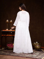 Women's White Embellished Party Wear Georgette Palazzo & Blouse with Jacket