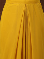 Women's Mustard Solid Georgette Draped Lehenga & Blouse with Printed Jacket