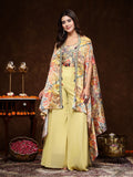 Women's Beige Printed Party Wear Georgette Palazzo & Blouse with Jacket