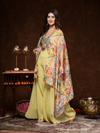 Women's Beige Printed Party Wear Georgette Palazzo & Blouse with Jacket