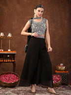 Women's Black Embellished Party Wear Georgette Palazzo & Blouse with Dupatta