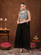 Women's Black Embellished Party Wear Georgette Palazzo & Blouse with Dupatta