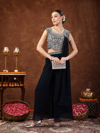 Women's Teal Embellished Party Wear Georgette Palazzo & Blouse with Dupatta