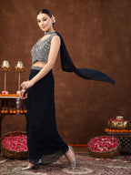 Women's Teal Embellished Party Wear Georgette Palazzo & Blouse with Dupatta