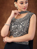 Women's Teal Embellished Party Wear Georgette Palazzo & Blouse with Dupatta