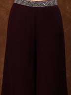 Women's Wine Embellished Party Wear Georgette Palazzo & Blouse with Dupatta