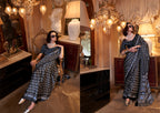 Women's Black Printed Satin Saree with Unstitched Blouser Piece