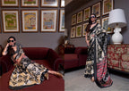 Women's Black Printed Satin Saree with Unstitched Blouser Piece