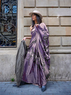 Women's Purple Printed Satin Saree with Unstitched Blouser Piece