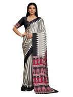 Women's Black Ajrakh Printed Modal Satin Saree With Unstitched Blouse Piece