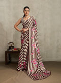 Women's Brown Floral Printed Satin Saree With Unstitched Blouse Piece