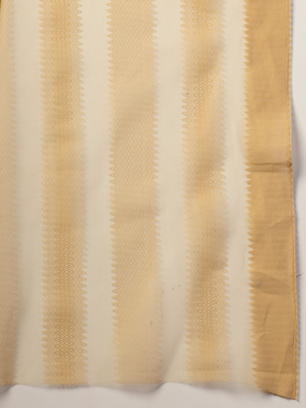 Women's Gold Ethnic Striped Embroidered Net Saree