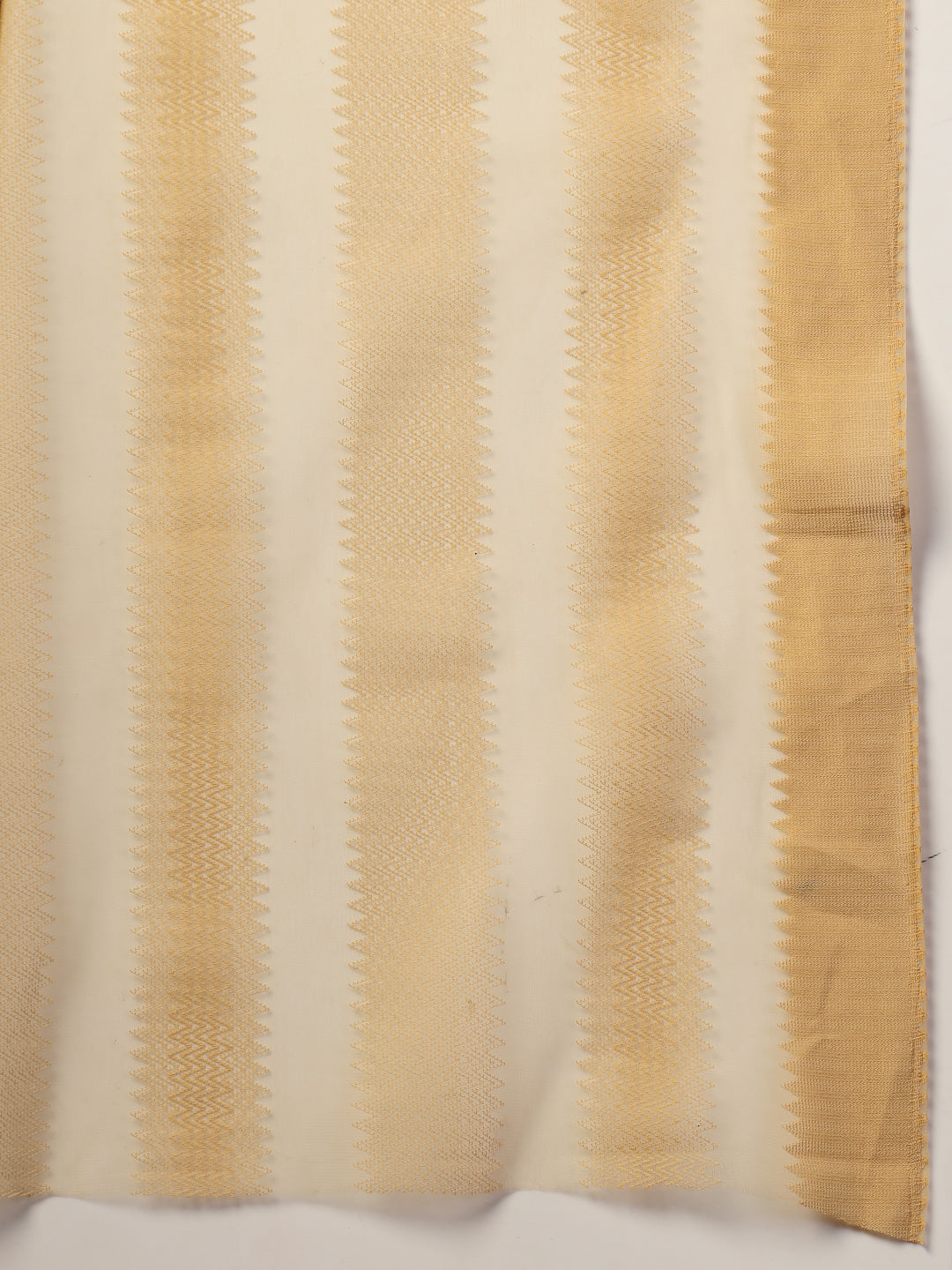 Women's Gold Ethnic Striped Embroidered Net Saree