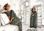 Women's Green Ajrakh Printed Satin Saree