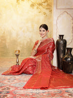 Women's Maroon Geometric Print Woven Zari Border Organza Saree