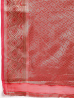 Women's Maroon Geometric Print Woven Zari Border Organza Saree