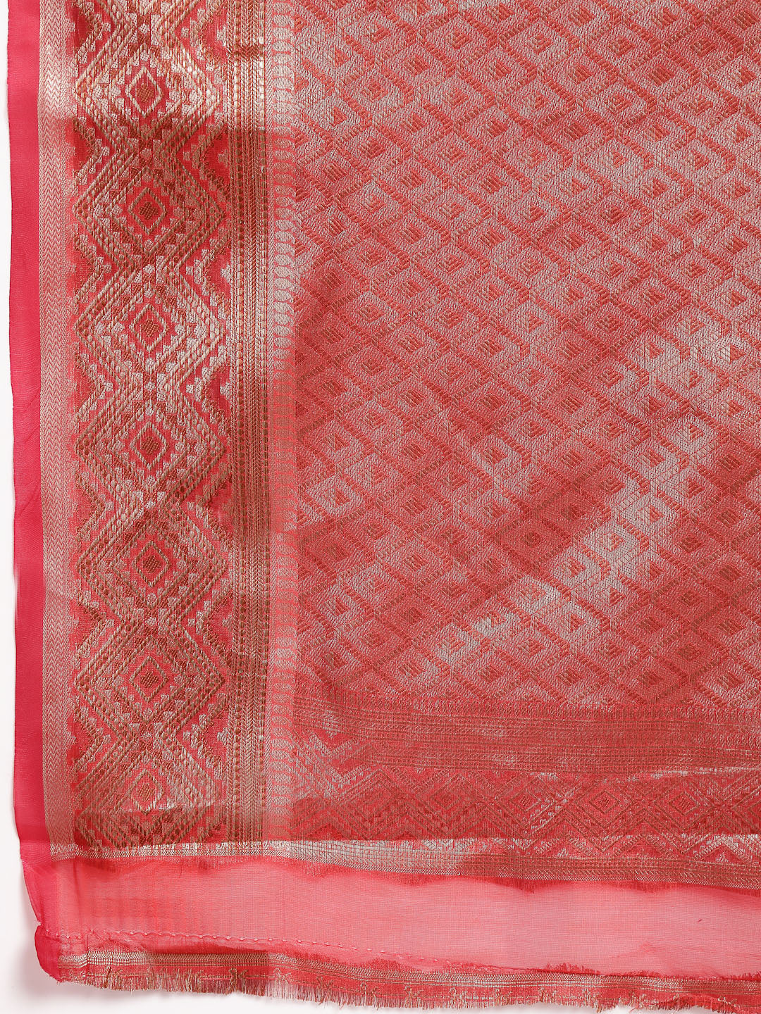 Women's Maroon Geometric Print Woven Zari Border Organza Saree