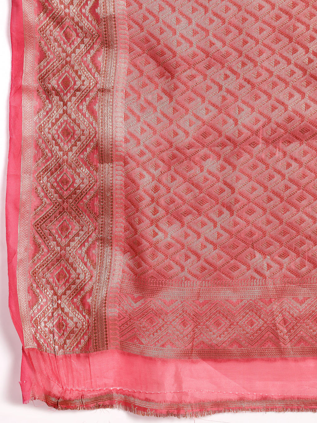 Women's Pink Geometric Print Woven Zari Border Organza Saree