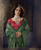 Women's Green Bhandej Aari Work Crushed Silk Saree