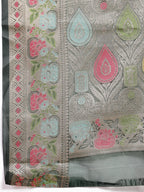 Women's Bottle Green Ethnic Motifs Zari Border Organza Saree