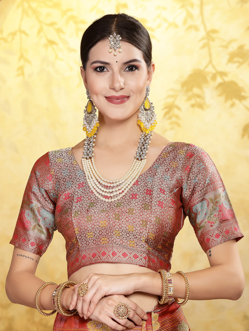 Women's Maroon Ethnic Motifs Zari Border Organza Saree