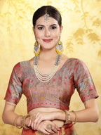 Women's Maroon Ethnic Motifs Zari Border Organza Saree