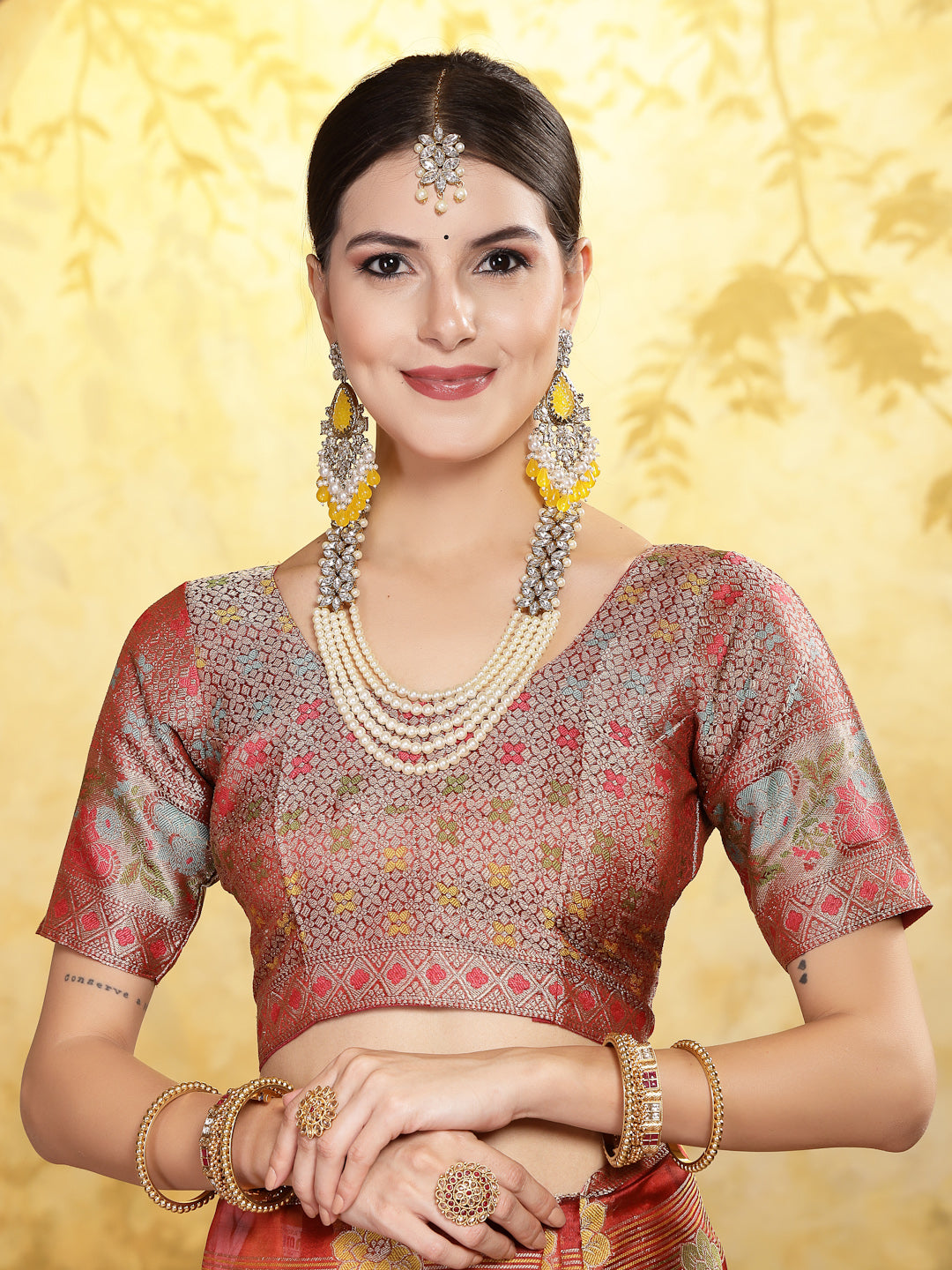 Women's Maroon Ethnic Motifs Zari Border Organza Saree