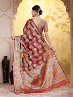 Women's Maroon Ethnic Motifs Zari Border Organza Saree