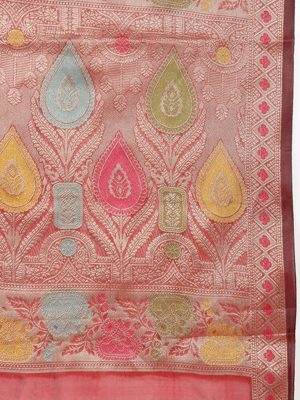 Women's Maroon Ethnic Motifs Zari Border Organza Saree
