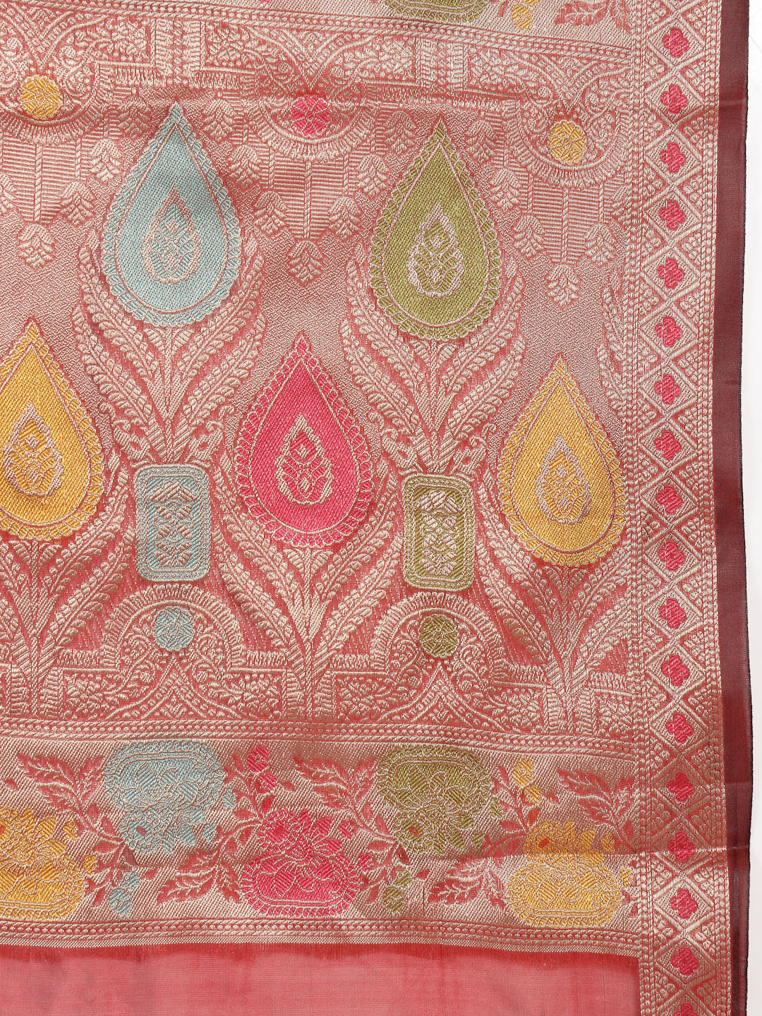 Women's Maroon Ethnic Motifs Zari Border Organza Saree