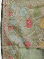 Women's Mehandi Green Ethnic Motifs Zari Border Organza Saree