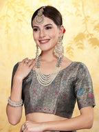 Women's Sea Green Ethnic Motifs Zari Border Organza Saree