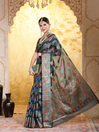 Women's Sea Green Ethnic Motifs Zari Border Organza Saree