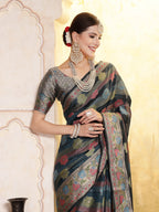 Women's Sea Green Ethnic Motifs Zari Border Organza Saree