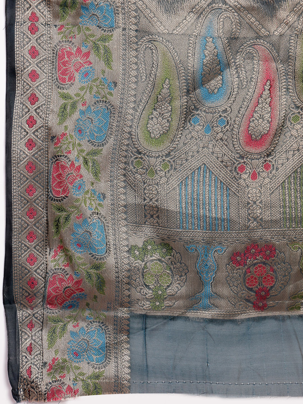 Women's Sea Green Ethnic Motifs Zari Border Organza Saree