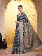 Women's Sea Green Ethnic Motifs Zari Border Organza Saree