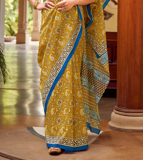 Women's Brown Traditional Floral Printed Bhagalpuri Silk Saree