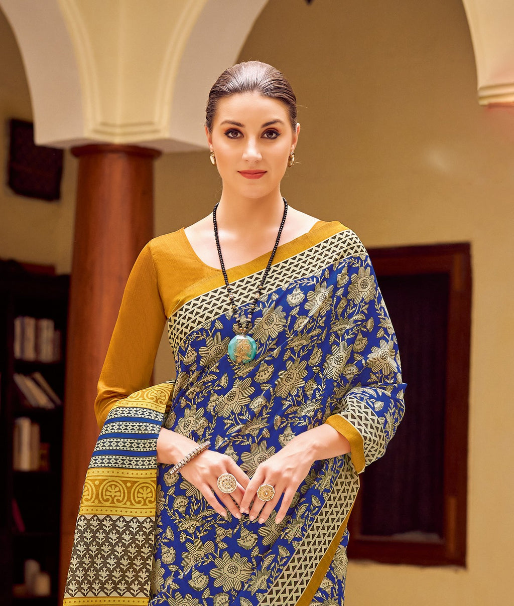 Women's Purple Floral Printed Bhagalpuri Silk Saree