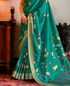 Women's Rama Traditional Floral Printed Manipuri Silk Saree