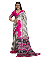 Women's Pink Ajrakh Printed Modal Satin Saree With Unstitched Blouse Piece