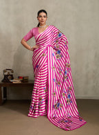 Women's Pink Floral Printed Satin Saree With Unstitched Blouse Piece