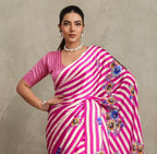 Women's Pink Floral Printed Satin Saree With Unstitched Blouse Piece