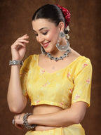 Women's Pink Floral Digital Print Supernet Saree